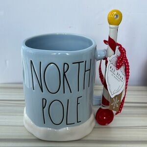 Rae Dunn New 2024 North Pole Blue Mug with Peppermint Stirrer Spoon and tags